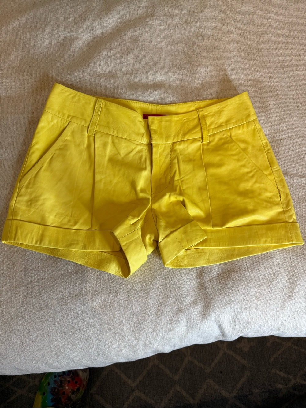 Alice + Olivia Cady High Waisted 100% Leather Shorts, small.